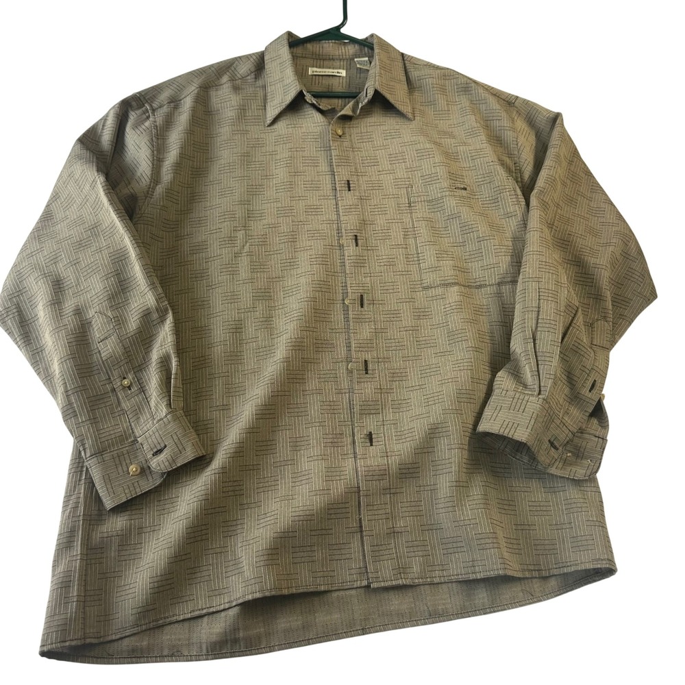 Pierre Cardin Mens Large Long Sleeve Button Down Shirt Geometric Basketweave
